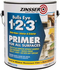 Zinsser - 1 Gal Flat White Water-Based Acrylic Enamel Primer - 350 to 450 Sq Ft Coverage, 84 gL Content, Quick Drying - USA Tool & Supply