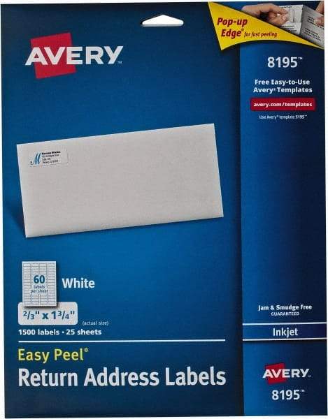 AVERY - 0.6" Wide x 1-3/4" Long, White Paper Return Address Label - For Inkjet Printers - USA Tool & Supply