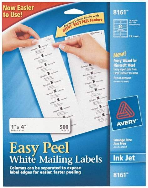 AVERY - 1" Wide x 4" Long, White Paper Shipping Label - For Inkjet Printers - USA Tool & Supply