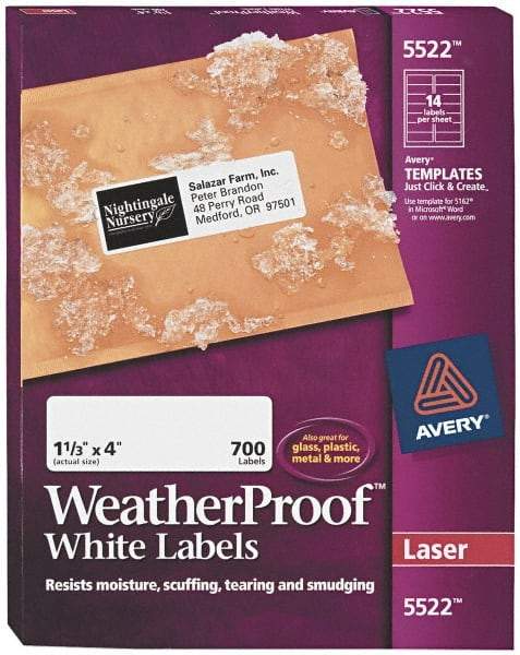 AVERY - 4" Long, White Polyester Shipping Label - For Laser Printers - USA Tool & Supply