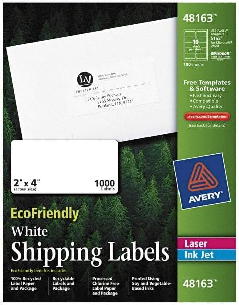 AVERY - 2" Wide x 4" Long, White Paper Shipping Label - For Laser/Inkjet Printers - USA Tool & Supply