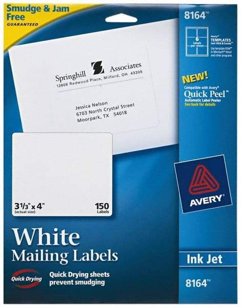 AVERY - 4" Long, White Shipping Label - For Inkjet Printers - USA Tool & Supply