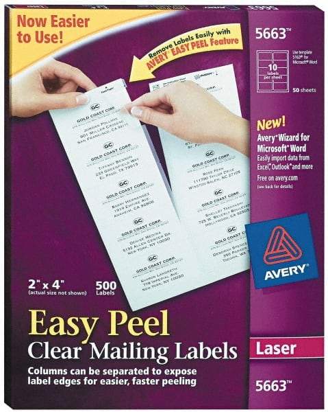 AVERY - 2" Wide x 4" Long, Clear Shipping Label - For Laser Printers - USA Tool & Supply