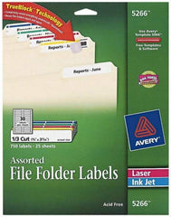 AVERY - 0.6" Wide x 3-7/16" Long, White/Blue/Green/Red/Yellow Paper File Folder Label - For Laser/Inkjet Printers - USA Tool & Supply