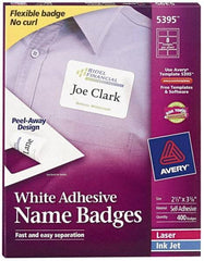 AVERY - 3-3/8" Long, White Paper Name Badge Labels - For Laser/Inkjet Printers - USA Tool & Supply