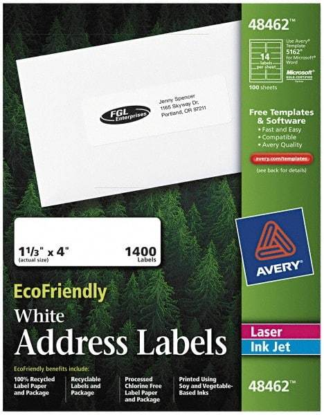 AVERY - 4" Long, White Paper Return Address Label - For Laser/Inkjet Printers - USA Tool & Supply