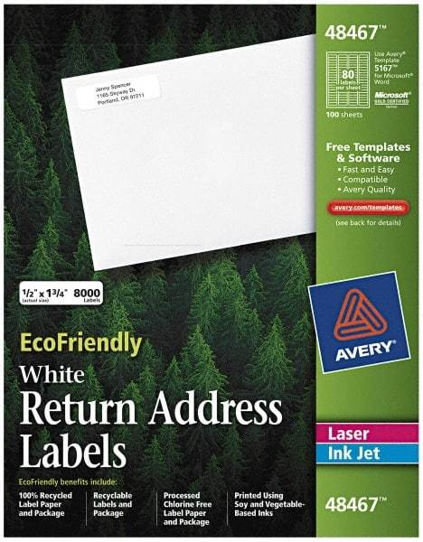 AVERY - 1-3/4" Long, White Paper Return Address Label - For Laser/Inkjet Printers - USA Tool & Supply