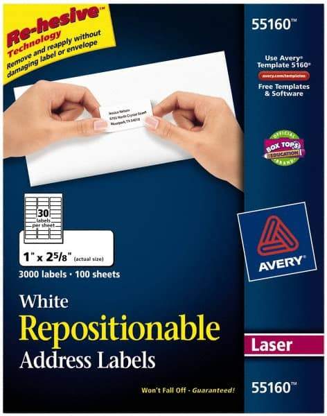 AVERY - 1" Wide x 2-5/8" Long, White Paper Shipping Label - For Laser Printers - USA Tool & Supply