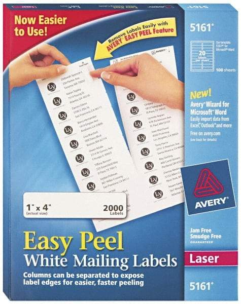 AVERY - 1" Wide x 4" Long, White Paper Shipping Label - For Laser Printers - USA Tool & Supply