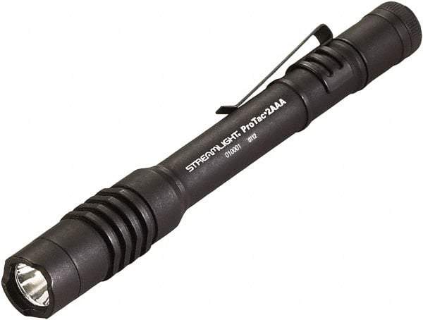 Streamlight - White LED Bulb, 130 Lumens, Industrial/Tactical Flashlight - Black Aluminum Body, 2 AAA Alkaline Batteries Included - USA Tool & Supply