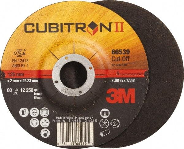 3M - 36 Grit, 5" Wheel Diam, 7/8" Arbor Hole, Type 27 Depressed Center Wheel - Ceramic, Resinoid Bond, S Hardness, 12,250 Max RPM - USA Tool & Supply
