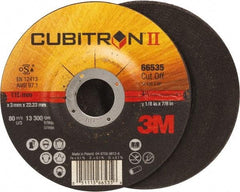 3M - 36 Grit, 4-1/2" Wheel Diam, 1/8" Wheel Thickness, 7/8" Arbor Hole, Type 27 Depressed Center Wheel - Ceramic, Resinoid Bond, S Hardness, 13,300 Max RPM - USA Tool & Supply