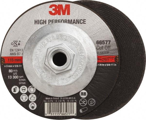 3M - 60 Grit, 4-1/2" Wheel Diam, 1/8" Wheel Thickness, Type 27 Depressed Center Wheel - Ceramic, Resinoid Bond, R Hardness, 13,300 Max RPM - USA Tool & Supply