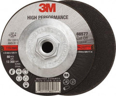 3M - 60 Grit, 4-1/2" Wheel Diam, 1/8" Wheel Thickness, Type 27 Depressed Center Wheel - Ceramic, Resinoid Bond, R Hardness, 13,300 Max RPM - USA Tool & Supply