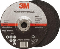 3M - 36 Grit, 7" Wheel Diam, 1/4" Wheel Thickness, 7/8" Arbor Hole, Type 27 Depressed Center Wheel - Ceramic, Resinoid Bond, 8,500 Max RPM, Compatible with Angle Grinder - USA Tool & Supply