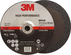 3M - 36 Grit, 9" Wheel Diam, 1/4" Wheel Thickness, 7/8" Arbor Hole, Type 27 Depressed Center Wheel - Ceramic, Resinoid Bond, 6,650 Max RPM, Compatible with Angle Grinder - USA Tool & Supply