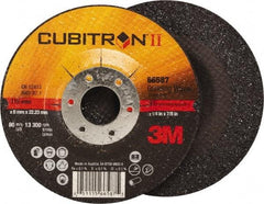 3M - 36 Grit, 4-1/2" Wheel Diam, 1/4" Wheel Thickness, 7/8" Arbor Hole, Type 27 Depressed Center Wheel - Ceramic, Resinoid Bond, 13,300 Max RPM, Compatible with Angle Grinder - USA Tool & Supply