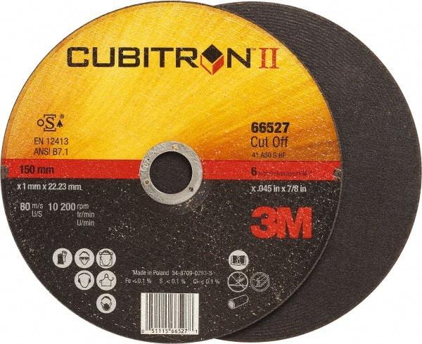3M - 6" 60 Grit Ceramic Cutoff Wheel - 0.045" Thick, 7/8" Arbor, 10,200 Max RPM, Use with Angle Grinders - USA Tool & Supply