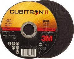 3M - 4-1/2" 60 Grit Ceramic Cutoff Wheel - 0.045" Thick, 7/8" Arbor, 13,300 Max RPM, Use with Angle Grinders - USA Tool & Supply
