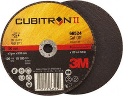 3M - 4" 36 Grit Ceramic Cutoff Wheel - 1/8" Thick, 3/8" Arbor, 19,100 Max RPM, Use with Angle Grinders - USA Tool & Supply