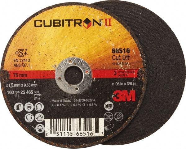 3M - 3" 36 Grit Ceramic Cutoff Wheel - 0.06" Thick, 3/8" Arbor, 25,465 Max RPM, Use with Angle Grinders - USA Tool & Supply