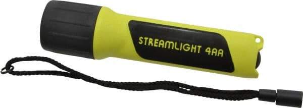 Streamlight - Xenon Bulb, 34 Lumens, Industrial/Tactical Flashlight - Black, Yellow Plastic Body, 4 AA Alkaline Batteries Included - USA Tool & Supply