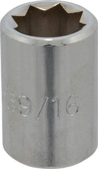 Proto - 9/16", 1/2" Drive, Standard Hand Socket - 8 Points, 1-1/2" OAL, Alloy Steel, Chrome Finish - USA Tool & Supply