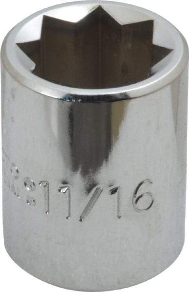 Proto - 11/16", 1/2" Drive, Standard Hand Socket - 8 Points, 1-1/2" OAL, Alloy Steel, Chrome Finish - USA Tool & Supply