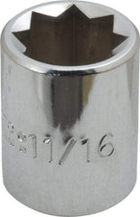 Proto - 11/16", 1/2" Drive, Standard Hand Socket - 8 Points, 1-1/2" OAL, Alloy Steel, Chrome Finish - USA Tool & Supply
