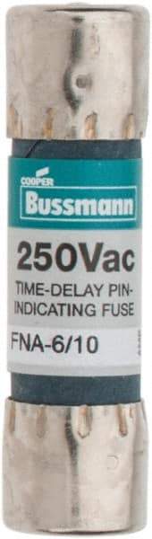 Cooper Bussmann - 250 VAC, 0.6 Amp, Time Delay Pin Indicator Fuse - Fuse Holder Mount, 1-1/2" OAL, 10 at 125 V kA Rating, 13/32" Diam - USA Tool & Supply