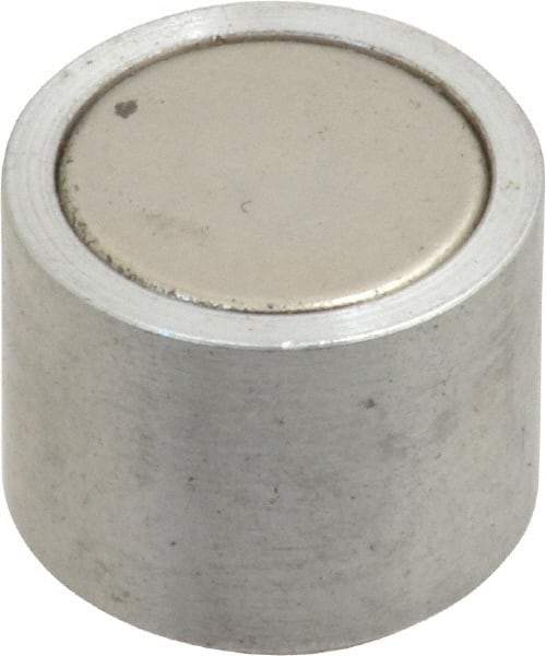 Mag-Mate - 10-24 Thread, 5/8" Diam, 1/2" High, 2.18 Lb Average Pull Force, Neodymium Rare Earth Pot Magnet - 1/4" Tapped Hole Depth, Nickel Plated, Aluminum Insulated - USA Tool & Supply