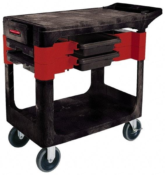 Rubbermaid - 350 Lb Capacity, 2 Shelf Trade Cart - 19" Wide x 38" Deep x 33-3/8" High, Polypropylene, Black/Red - USA Tool & Supply