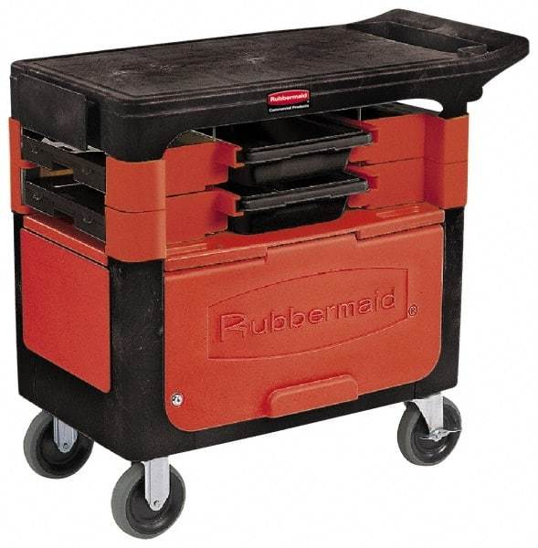 Rubbermaid - 350 Lb Capacity, 2 Shelf Trade Cart - 19" Wide x 38" Deep x 33-3/8" High, Plastic, Black/Red - USA Tool & Supply