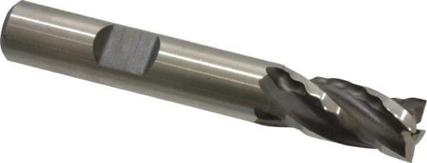 Weldon - 3/8" Diam, 3/4" LOC, 4 Flute High Speed Steel Roughing & Finishing Square End Mill - Uncoated, 2-1/2" OAL, 3/8" Shank Diam, Weldon Shank, 30° Helix, Non-Centercutting - USA Tool & Supply