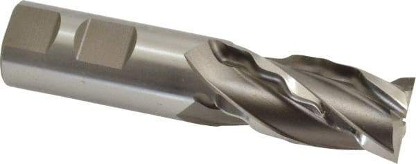 Made in USA - 1" Diam, 2" LOC, 4 Flute High Speed Steel Roughing & Finishing Square End Mill - Uncoated, 4-1/2" OAL, 1" Shank Diam, Weldon Shank, 30° Helix, Non-Centercutting - USA Tool & Supply