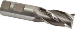Made in USA - 1" Diam, 2" LOC, 4 Flute High Speed Steel Roughing & Finishing Square End Mill - Uncoated, 4-1/2" OAL, 1" Shank Diam, Weldon Shank, 30° Helix, Non-Centercutting - USA Tool & Supply