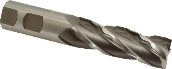 Weldon - 1" Diam, 3" LOC, 4 Flute High Speed Steel Roughing & Finishing Square End Mill - Uncoated, 5-1/2" OAL, 1" Shank Diam, Weldon Shank, 30° Helix, Centercutting, Regular Length - USA Tool & Supply