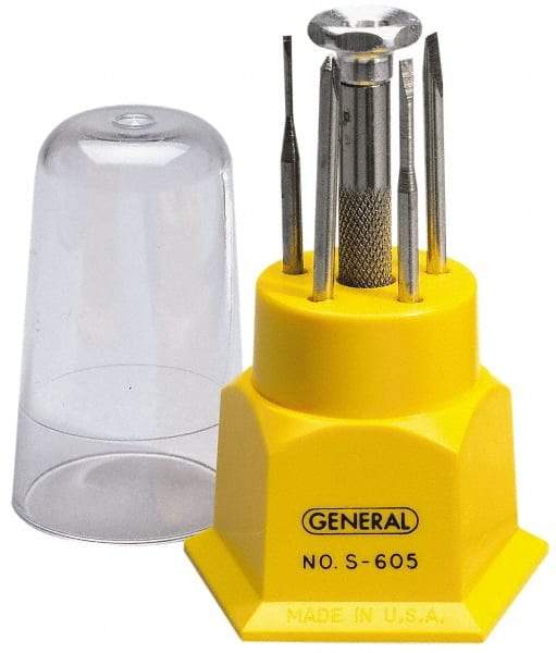 General - 5 Piece Phillips & Slotted Screwdriver Set - Round Shank, Steel Handle, Blade Sizes: Length 1, Bit Sizes: Philips #0, Tip Thickness: 1/25, 1/19, 1/14 & 1/10 - USA Tool & Supply