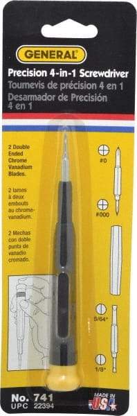 General - 4 Piece Bit Screwdriver - Phillips, Slotted, Precision - USA Tool & Supply