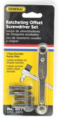 General - 5 Piece Ratcheting Offset Slotted & Phillips Screwdriver Set - 3-7/8" OAL - USA Tool & Supply