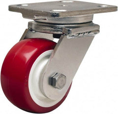 Hamilton - 4" Diam x 2" Wide x 5-5/8" OAH Top Plate Mount Swivel Caster - Polyurethane Mold on Polypropylene, 750 Lb Capacity, Delrin Bearing, 4 x 5" Plate - USA Tool & Supply