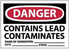 NMC - "Danger - Contains Lead Contaminates - Name of Generator:___ City:___ State:___", 3" Long x 5" Wide, Paper Safety Sign - Rectangle, Use for Hazardous Materials - USA Tool & Supply