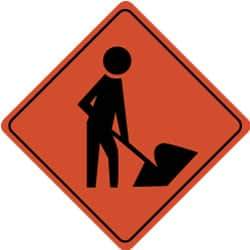 NMC - "Worker Digging", 24" Wide x 24" High, Aluminum Traffic Control Signs - 0.08" Thick, Black on Orange, Engineer Grade Reflectivity, Diamond, Post Mount - USA Tool & Supply