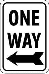 NMC - "One Way", "Left Arrow", 12" Wide x 18" High, Aluminum Parking Lot Traffic Signs - 0.08" Thick, Black on White, Engineer Grade Reflectivity, Rectangle, Post Mount - USA Tool & Supply