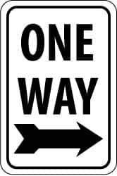 NMC - "One Way", "Right Arrow", 12" Wide x 18" High, Aluminum Parking Lot Traffic Signs - 0.04" Thick, Black on White, Rectangle, Wall Mount - USA Tool & Supply