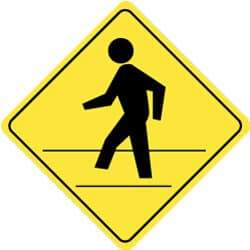 NMC - "Pedestrians Crossing", 24" Wide x 24" High, Aluminum Pedestrian Crossing Signs - 0.08" Thick, Black on Yellow, High Intensity Reflectivity, Diamond, Post Mount - USA Tool & Supply