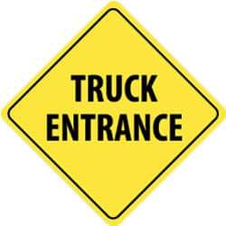 NMC - "Truck Entrance", 24" Wide x 24" High, Aluminum Traffic Control Signs - 0.08" Thick, Black on Yellow, High Intensity Reflectivity, Diamond, Post Mount - USA Tool & Supply