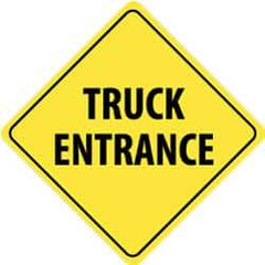 NMC - "Truck Entrance", 24" Wide x 24" High, Aluminum Traffic Control Signs - 0.08" Thick, Black on Yellow, High Intensity Reflectivity, Diamond, Post Mount - USA Tool & Supply