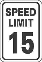 NMC - "Speed Limit 15", 18" Wide x 24" High, Aluminum Speed Limit Signs - 0.08" Thick, Black on White, Engineer Grade Reflectivity, Rectangle, Post Mount - USA Tool & Supply