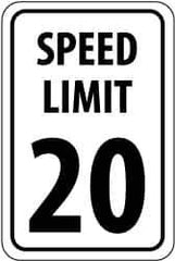 NMC - "Speed Limit 20", 12" Wide x 18" High, Aluminum Speed Limit Signs - 0.04" Thick, Black on White, Rectangle, Wall Mount - USA Tool & Supply